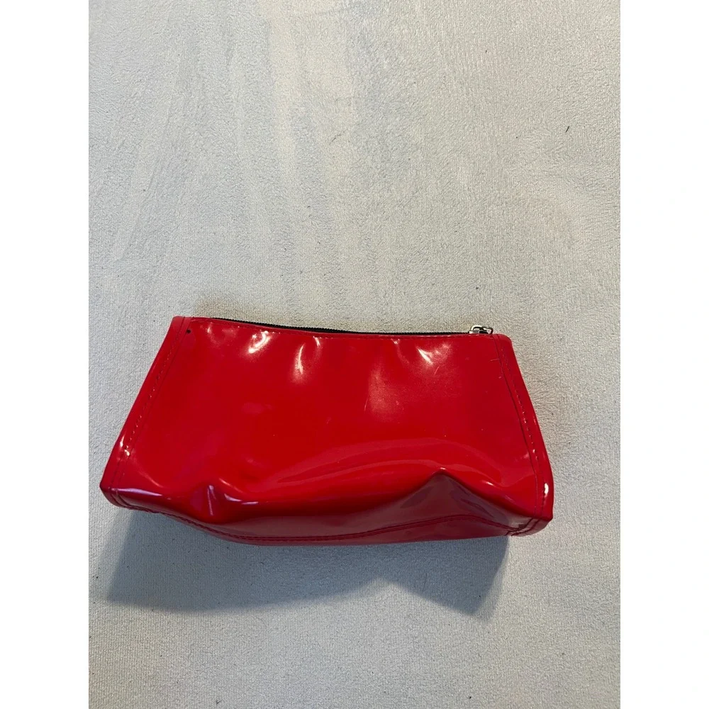 Victorias Secret Red Patent Makeup Bag Cosmetic Pouch Logo Heart Zip Case